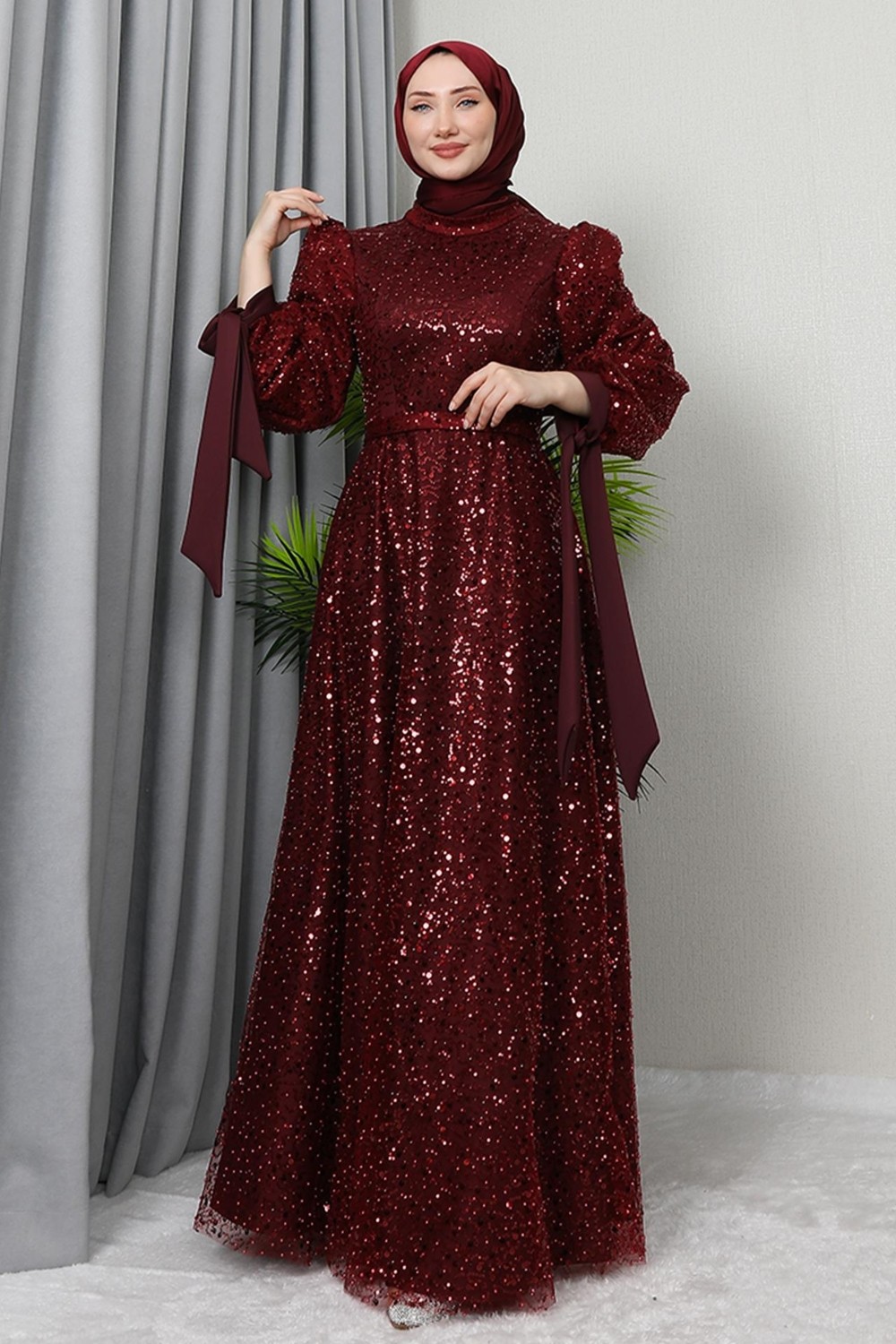 Giza Store Betül Tesettür Abiye Bordo görsel 4