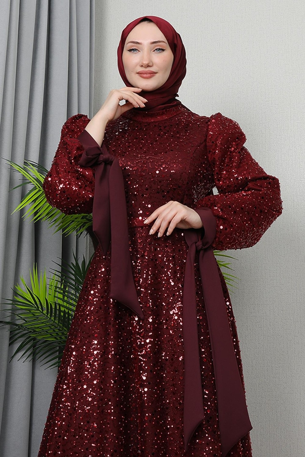 Giza Store Betül Tesettür Abiye Bordo görsel 5