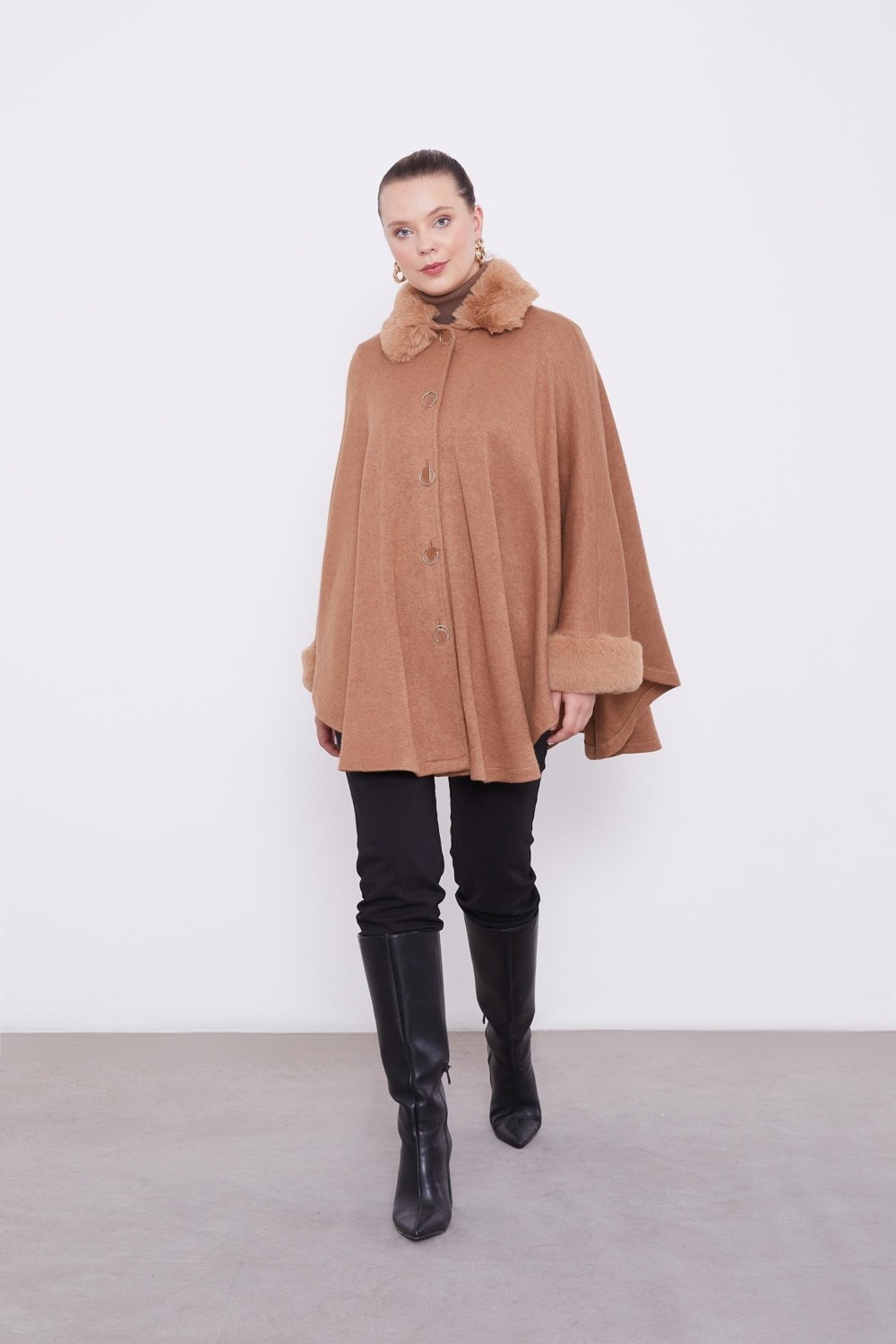 Lêvi D'or Camel ürk Detaylı Kaşmir Panço görsel 2