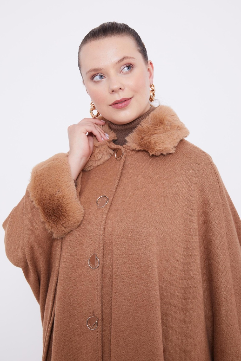 Lêvi D'or Camel ürk Detaylı Kaşmir Panço görsel 4