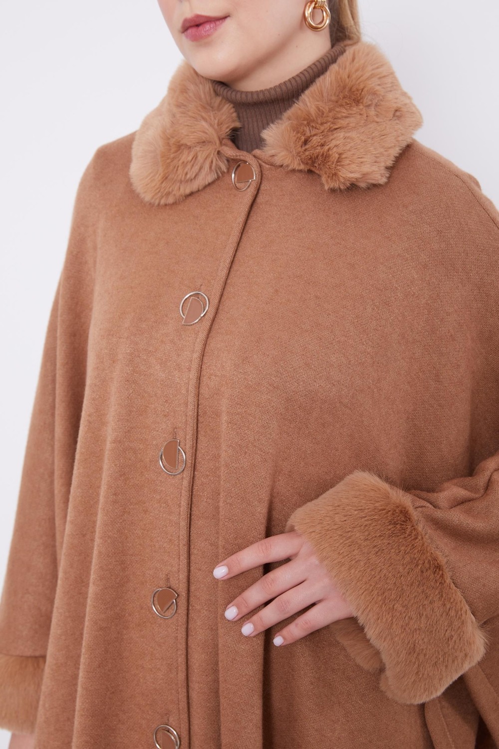 Lêvi D'or Camel ürk Detaylı Kaşmir Panço görsel 5