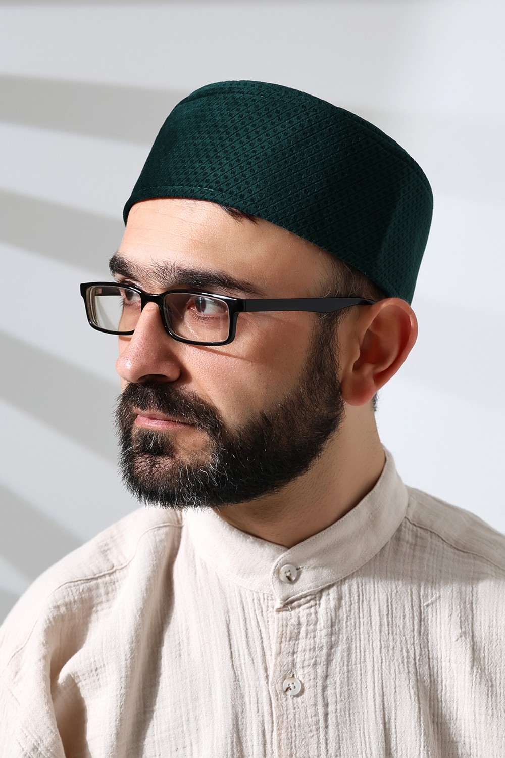 İhvan Yeşil Petek Kareli Kadife Kalıp Namaz Takkesi Erkekler İçin Şık Sezonluk Tasarım