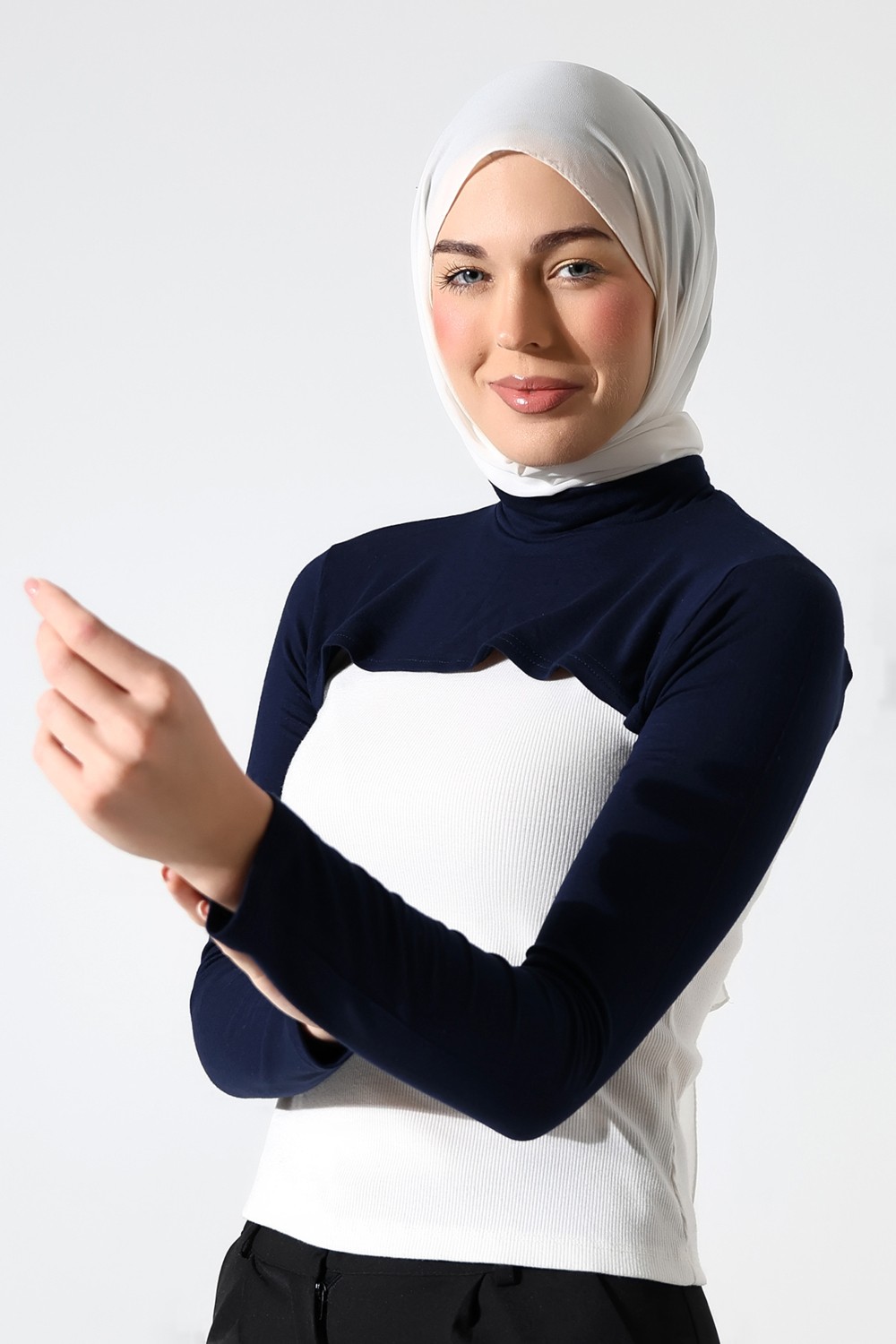 İhvan Online Balıkçı Yaka Tesettür Boyunluklu Kolluk Gri görsel 4