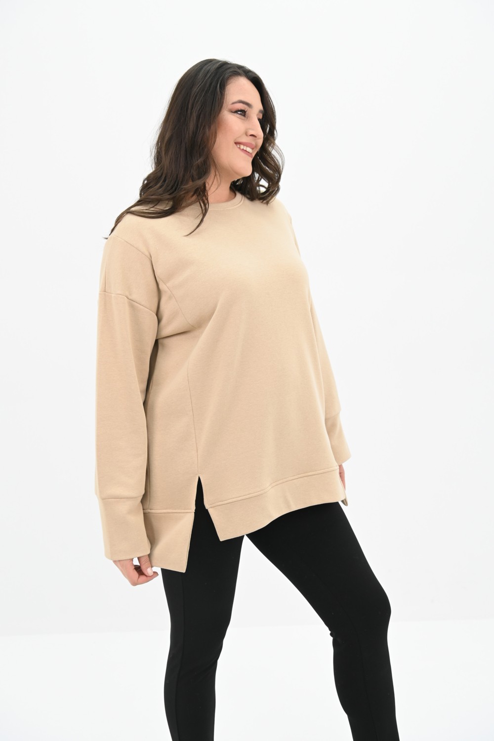 Koza Butik Kadın Büyük Beden Oversize Yırtmaç Detaylı Sweatshirt 1865-25 görsel 4