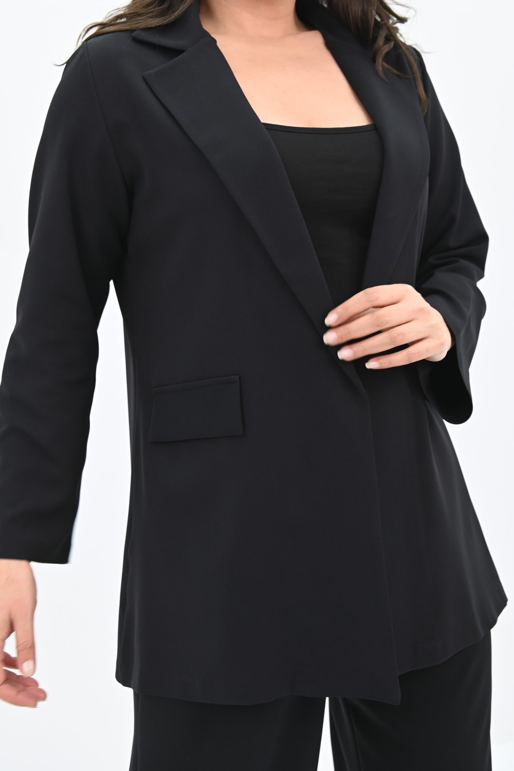 Koza Butik Kadın Büyük Beden Geniş Paça Ceket Pantolon Takım 9008-25 görsel 5