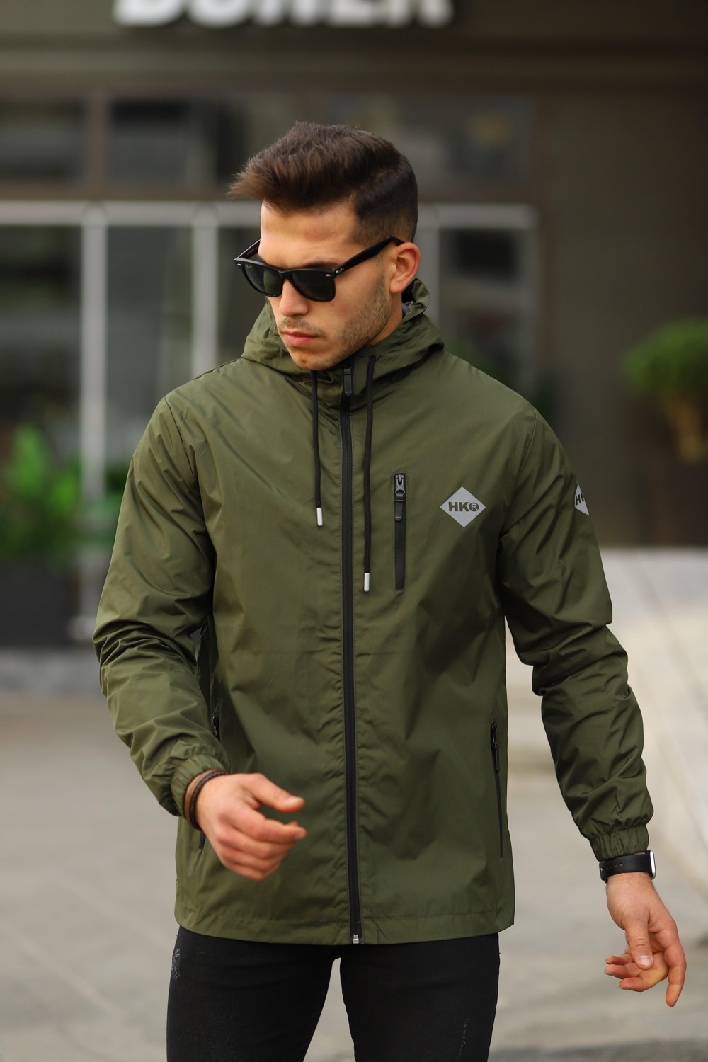 Comstarmoda Erkek Mint Renkli Kapüşonlu Suya Dayanıklı Cepli Yağmurluk Slim Fit Spor Tarzı