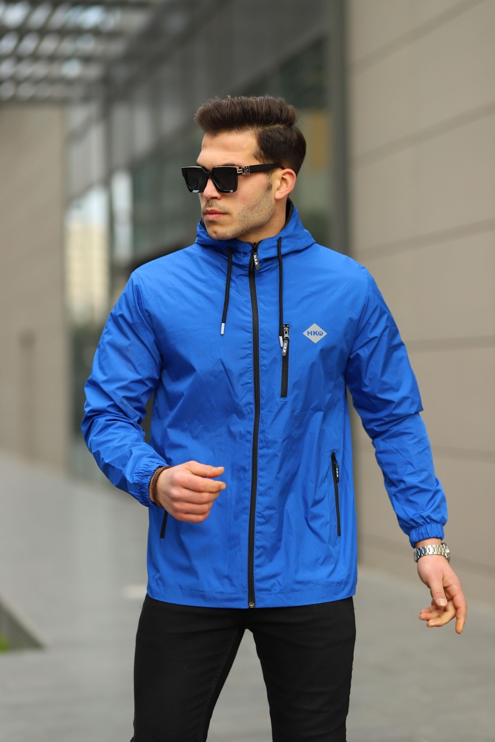 Comstarmoda Erkek Mint Renkli Kapüşonlu Suya Dayanıklı Cepli Yağmurluk Slim Fit Spor Tarzı