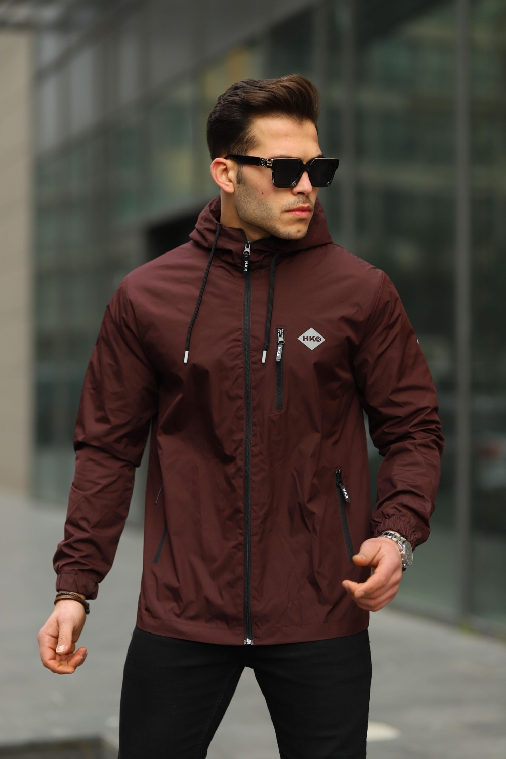 Comstarmoda Erkek Mint Renkli Kapüşonlu Suya Dayanıklı Cepli Yağmurluk Slim Fit Spor Tarzı