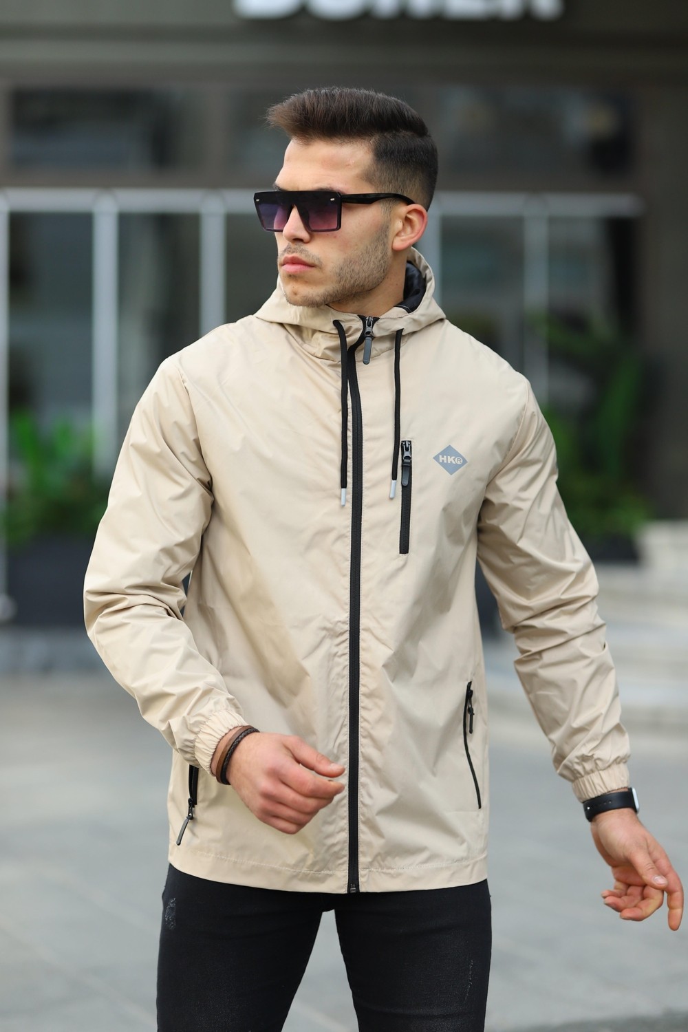 Comstarmoda Erkek Mint Renkli Kapüşonlu Suya Dayanıklı Cepli Yağmurluk Slim Fit Spor Tarzı