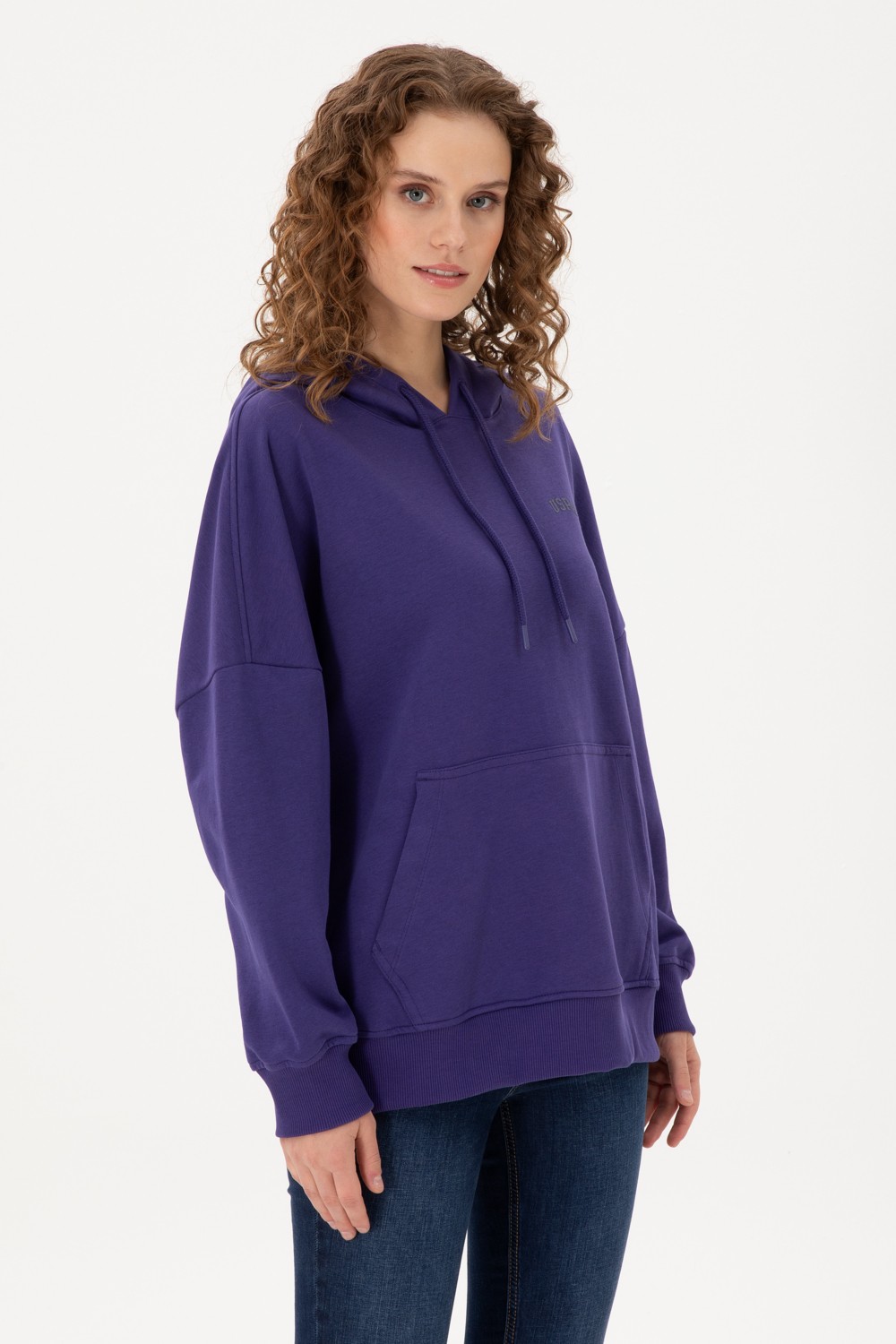 U.S. Polo Assn. Kadın Pudra Kapüşonlu Basic Sweatshirt 50297324-VR042