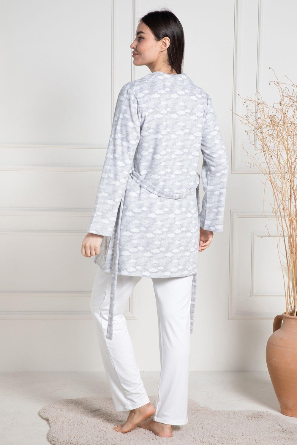 Mecit Pijama Mecit 6100 Gri Sabahlıklı Şardonlu Hamile Lohusa Pijama Takımı görsel 3