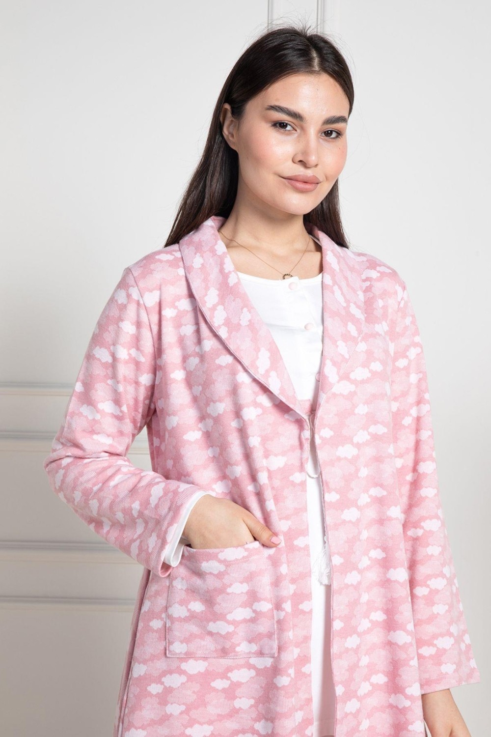 Mecit Pijama Mecit 6100 Pembe Sabahlıklı Şardonlu Hamile Lohusa Pijama Takımı görsel 3