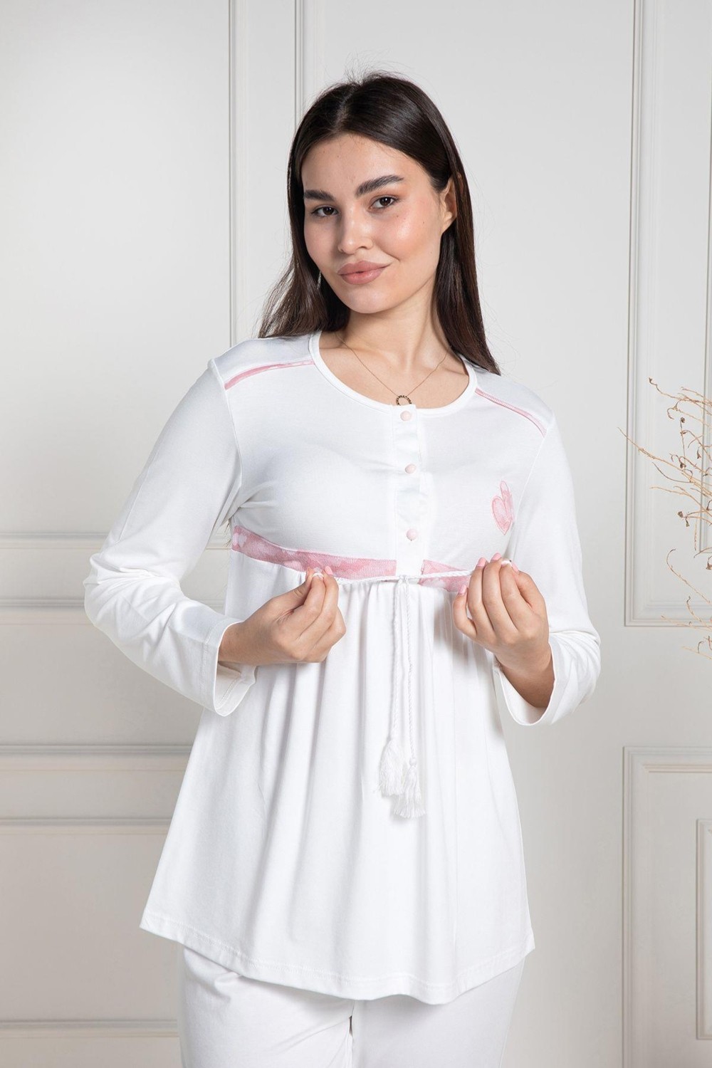 Mecit Pijama Mecit 6100 Pembe Sabahlıklı Şardonlu Hamile Lohusa Pijama Takımı görsel 4