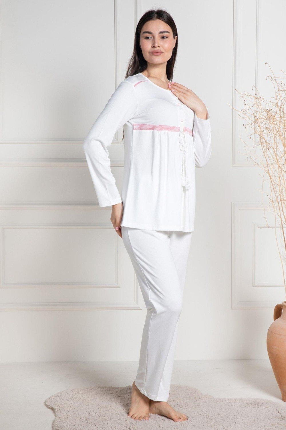 Mecit Pijama Mecit 6100 Pembe Sabahlıklı Şardonlu Hamile Lohusa Pijama Takımı görsel 5