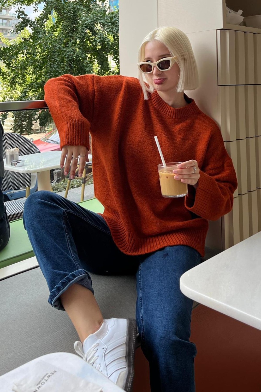 Madmext Kadın Kırmızı Oversize Triko Kazak Fermuarlı Yaka Günlük Stil MG1972