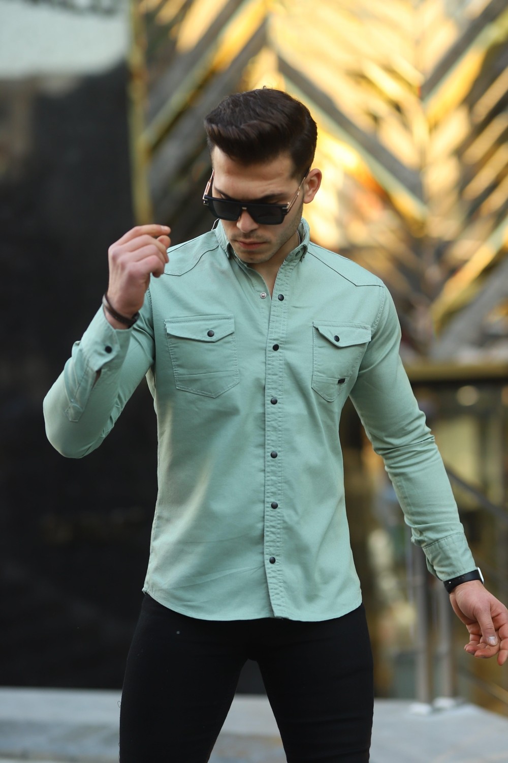 Comstar Erkek Slim Fit Çift Cepli Kot Gömlek görsel 6