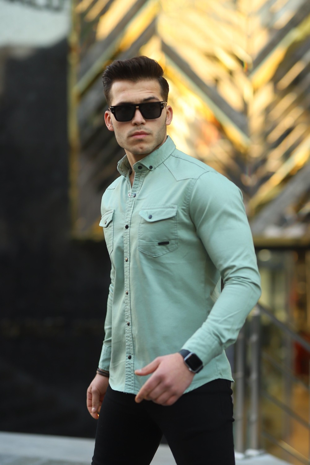 Comstar Erkek Slim Fit Çift Cepli Kot Gömlek görsel 8