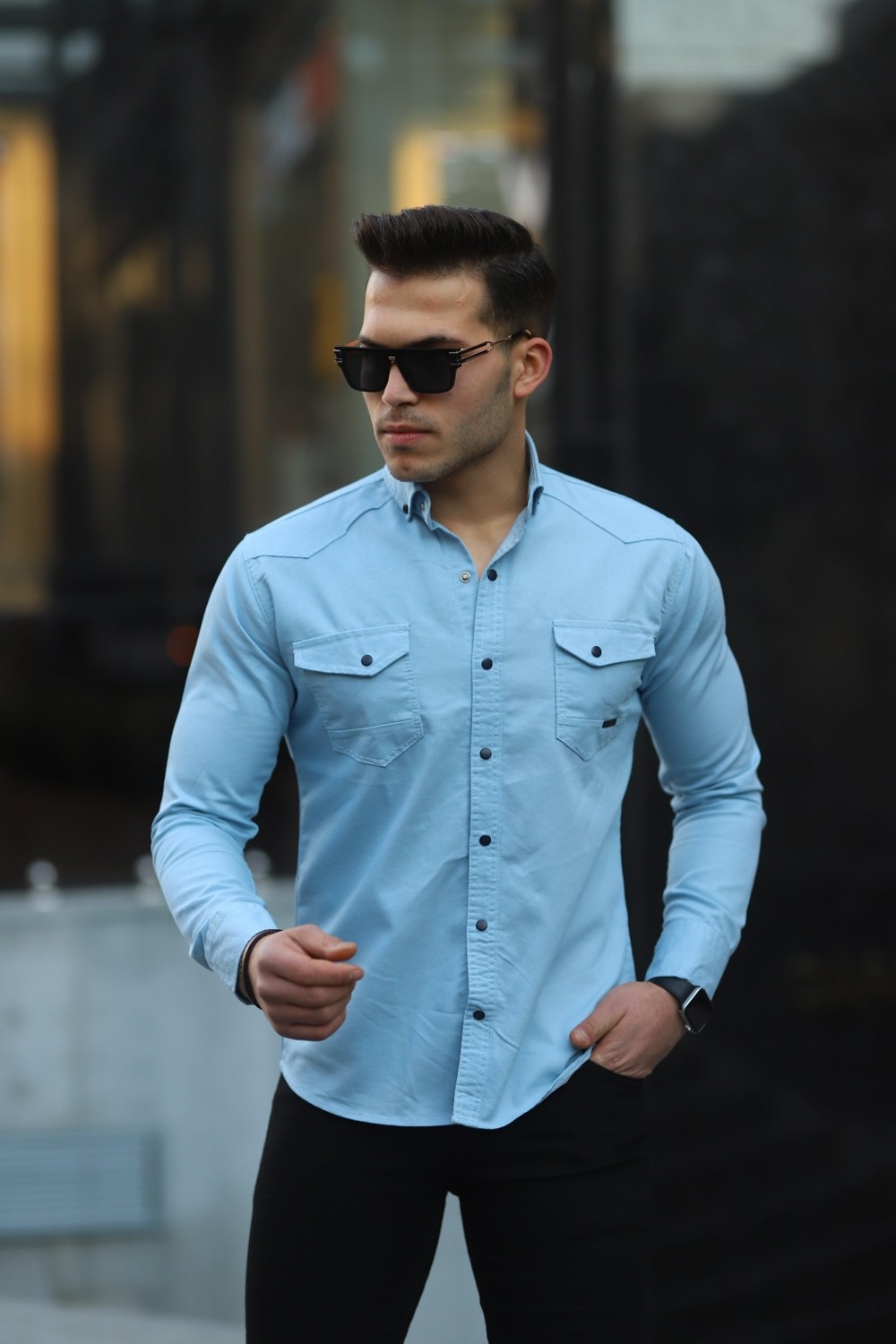 Comstar Erkek Slim Fit Çift Cepli Kot Gömlek