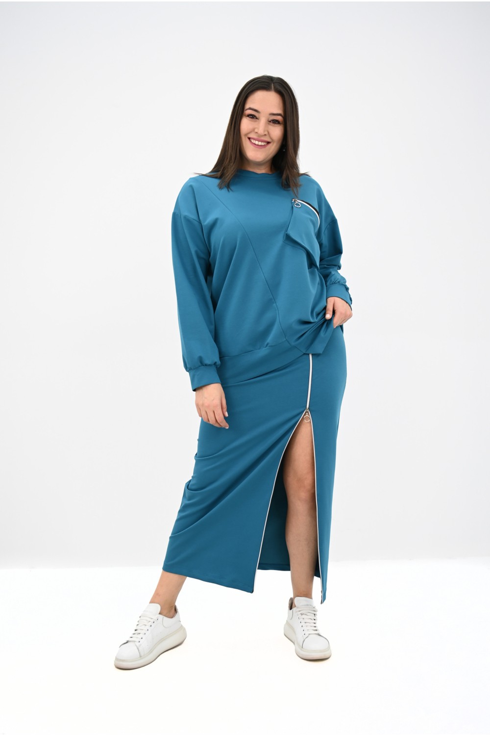 Koza Butik Kadın Büyük Beden Fermuar Detaylı Etek Takım 8159-25 görsel 4