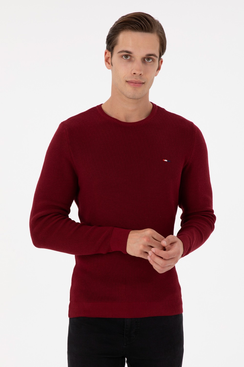 U.S. Polo Assn. Erkek Slim Fit Bisiklet Yaka Siyah Basic Kazak 50298282-VR046