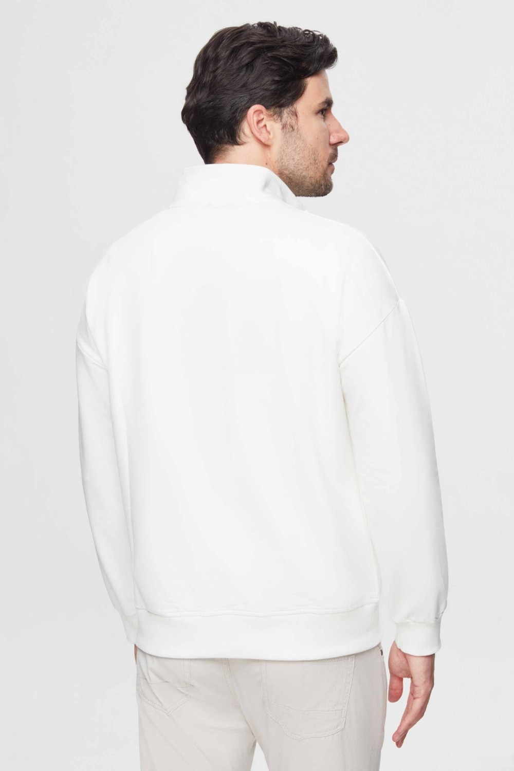 TWN Oversize Ekru Düz Yarım Fermuarlı Pamuklu Mevsimlik Sweatshirt 2ECE25ORT2796 görsel 4