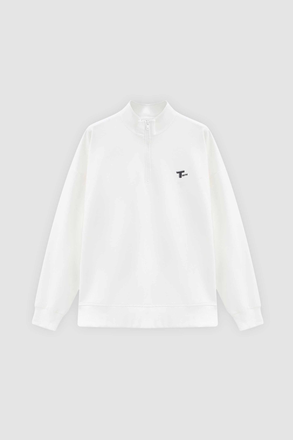 TWN Oversize Ekru Düz Yarım Fermuarlı Pamuklu Mevsimlik Sweatshirt 2ECE25ORT2796 görsel 5