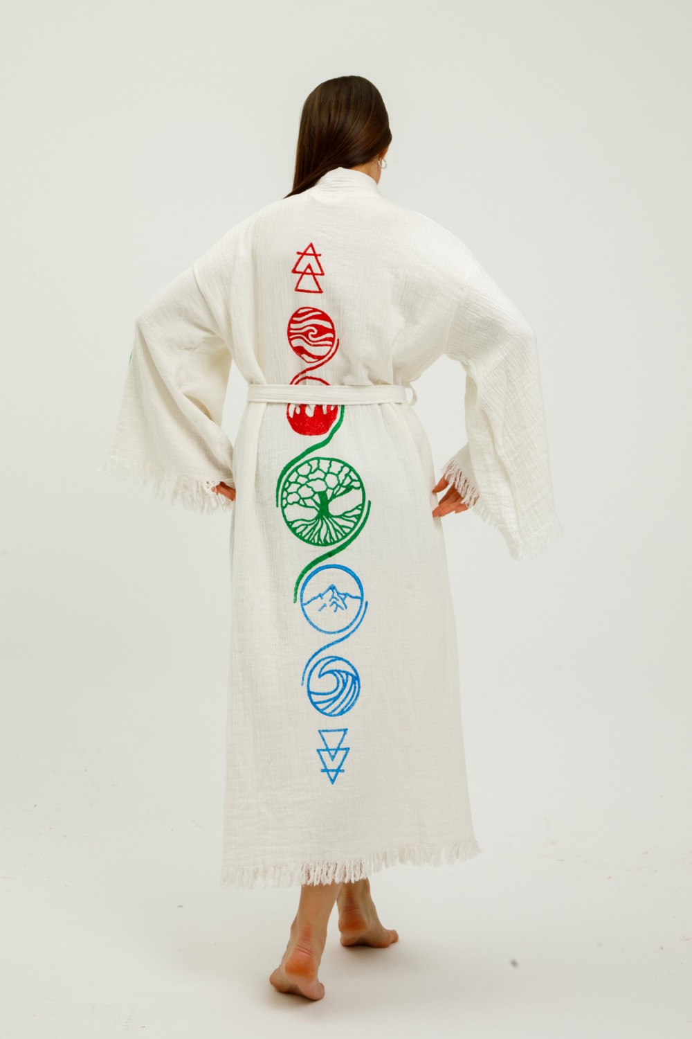 Befera Design Müslin Kimono %100 Pamuklu Hayat Ağacı Baskılı Desenli Bornoz Kaftan Sabahlık görsel 2