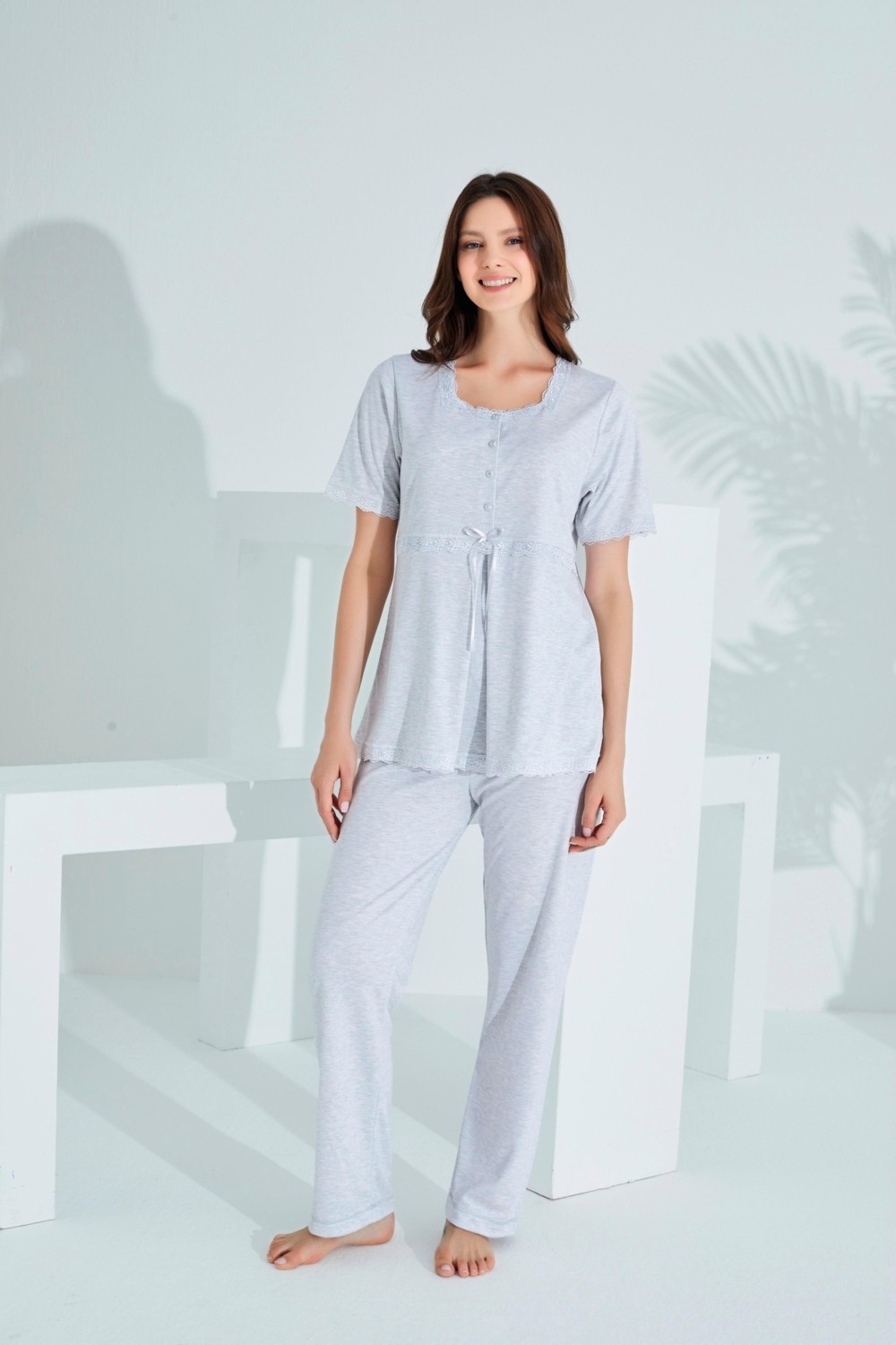 Etoile Bambu Dantel Detaylı Hamile Lohusa Pijama Takım 30256-30260 görsel 2