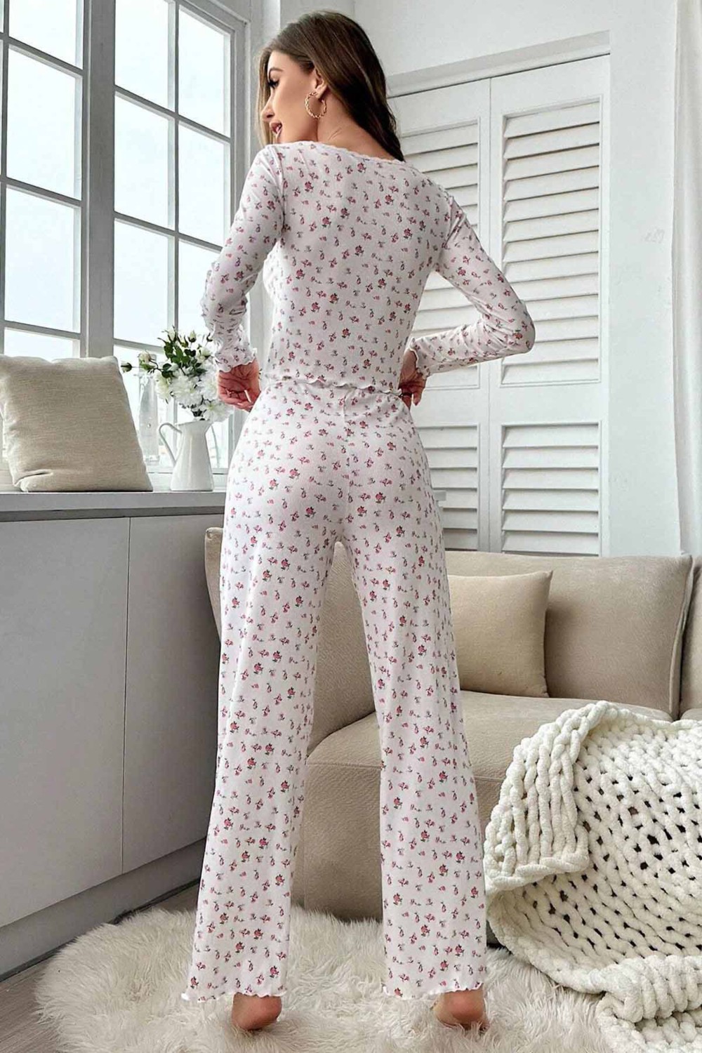 Merry See Çiçek Desenli Uzun Kollu Pijama Takımı görsel 2