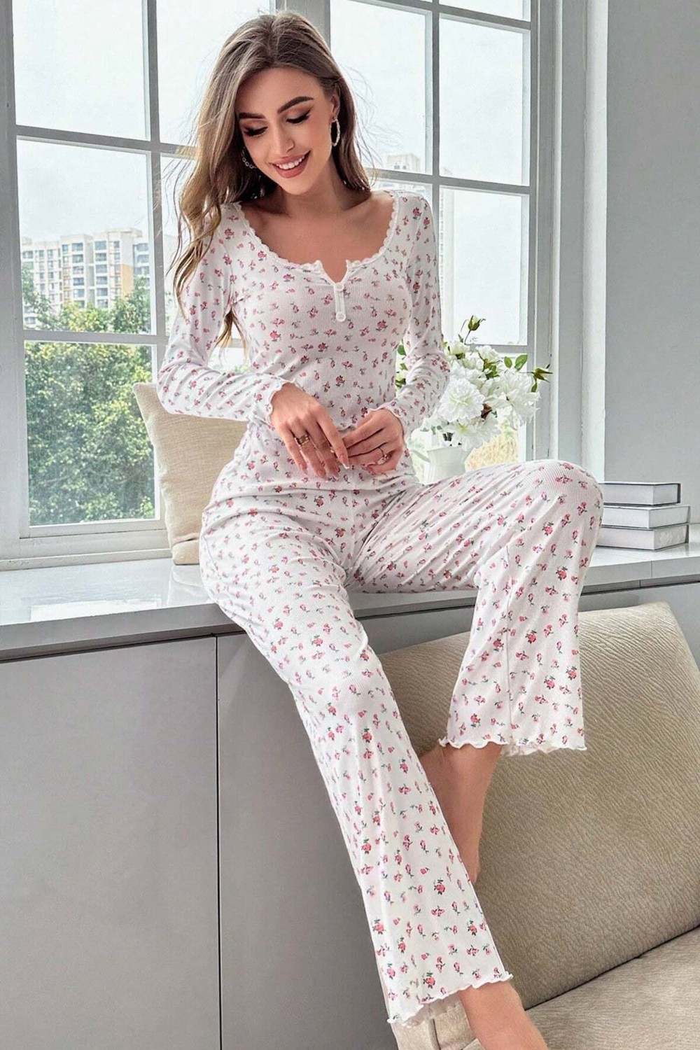 Merry See Çiçek Desenli Uzun Kollu Pijama Takımı görsel 4