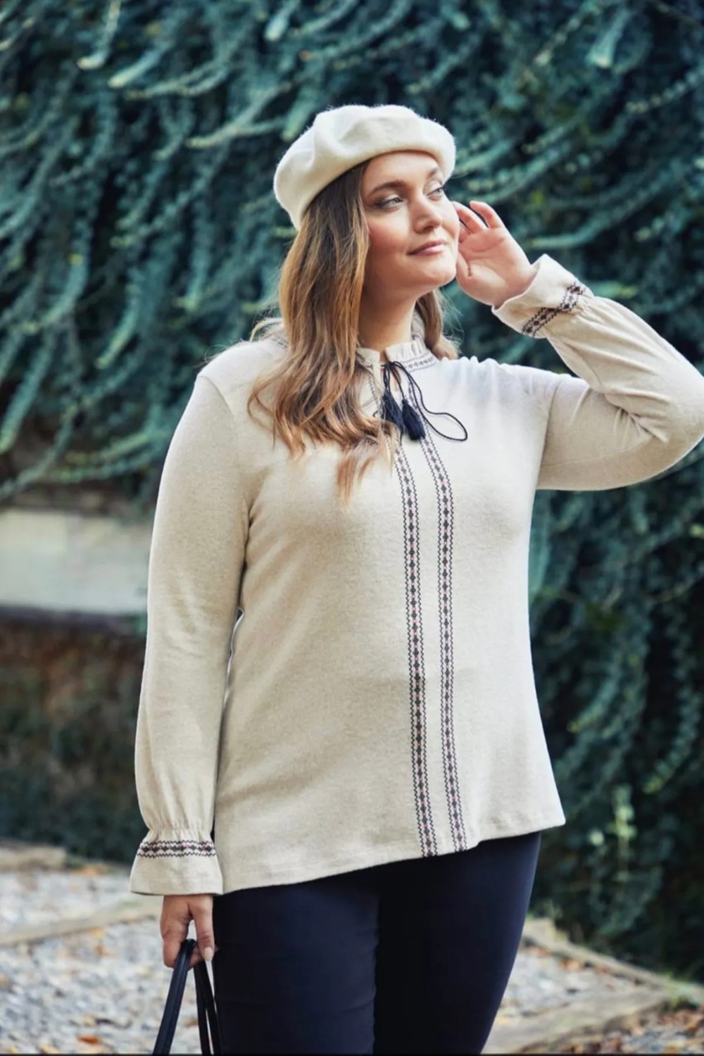 Wear On Collection Büyük Beden Yumuş Kumaş Bağcıklı Bluz