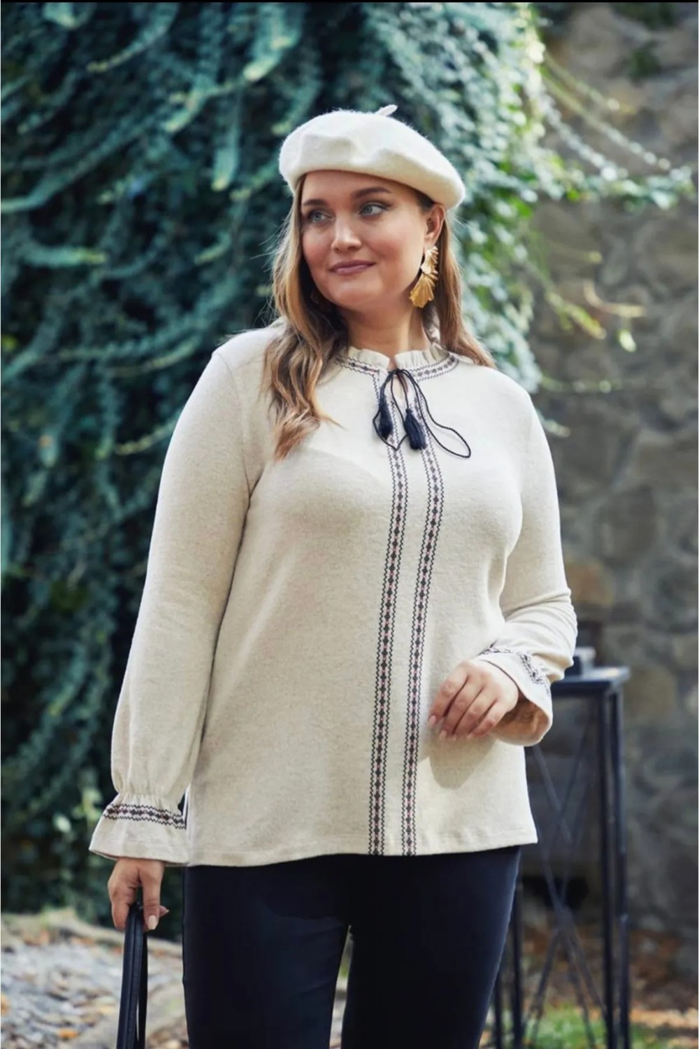 Wear On Collection Büyük Beden Yumuş Kumaş Bağcıklı Bluz görsel 2