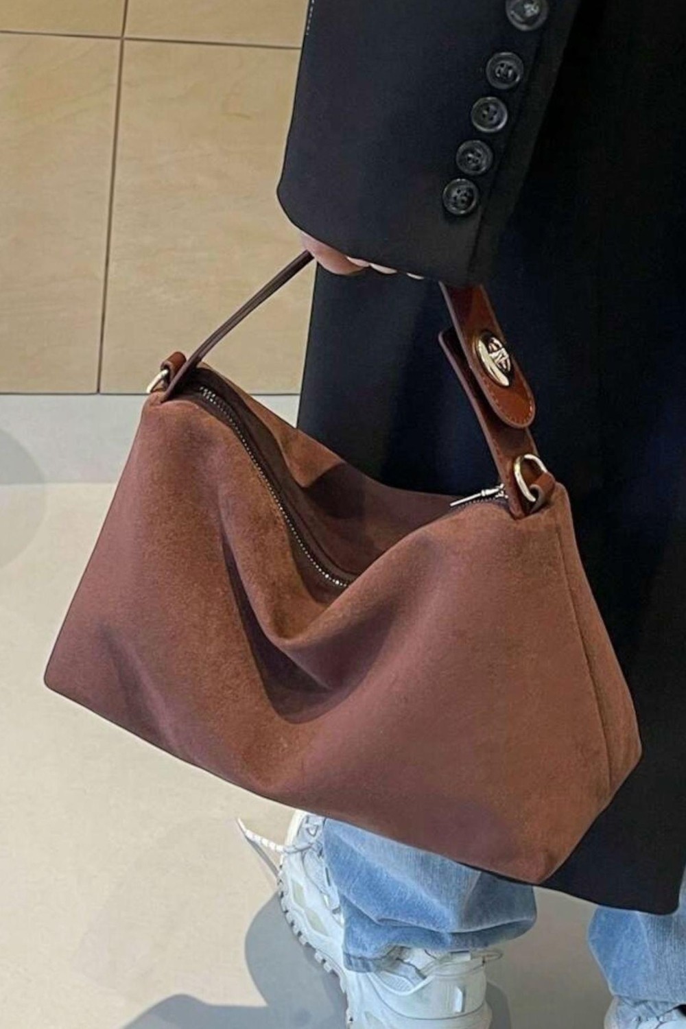 Bahels Acı Kahve Renk Süet El ve Omuz Çantası