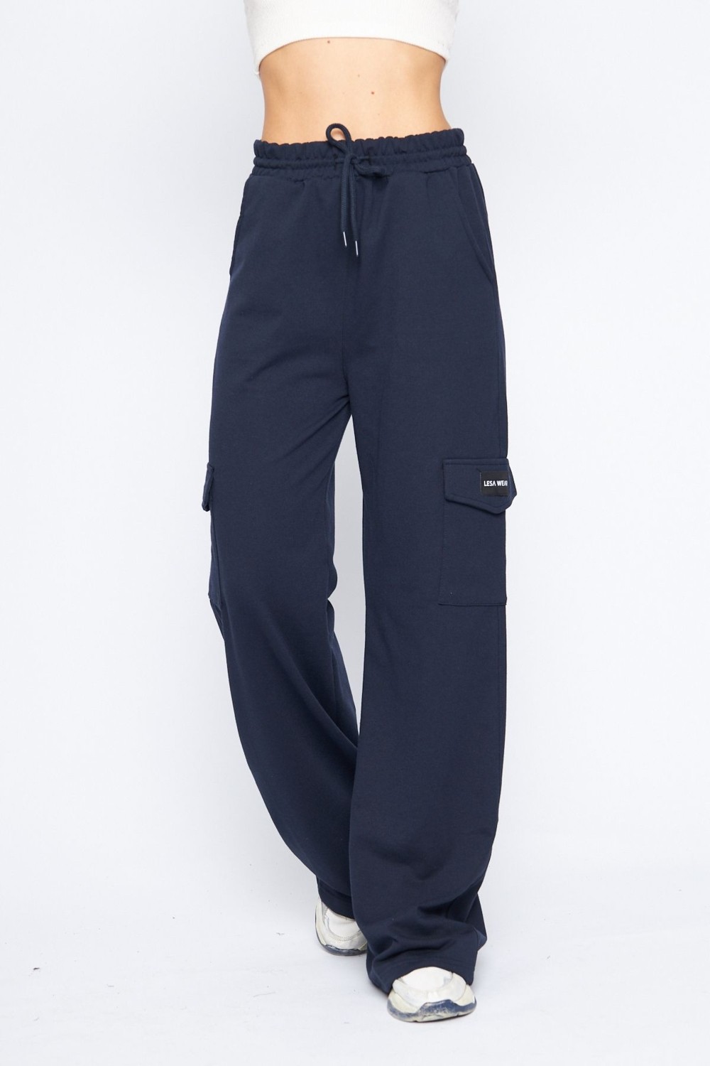 Lesa Wear Kadın Oversize Kesim Kargo Cepli Palazzo Pantolon Yumuşak Örme Kumaş ile Rahat Kullanım görsel 4