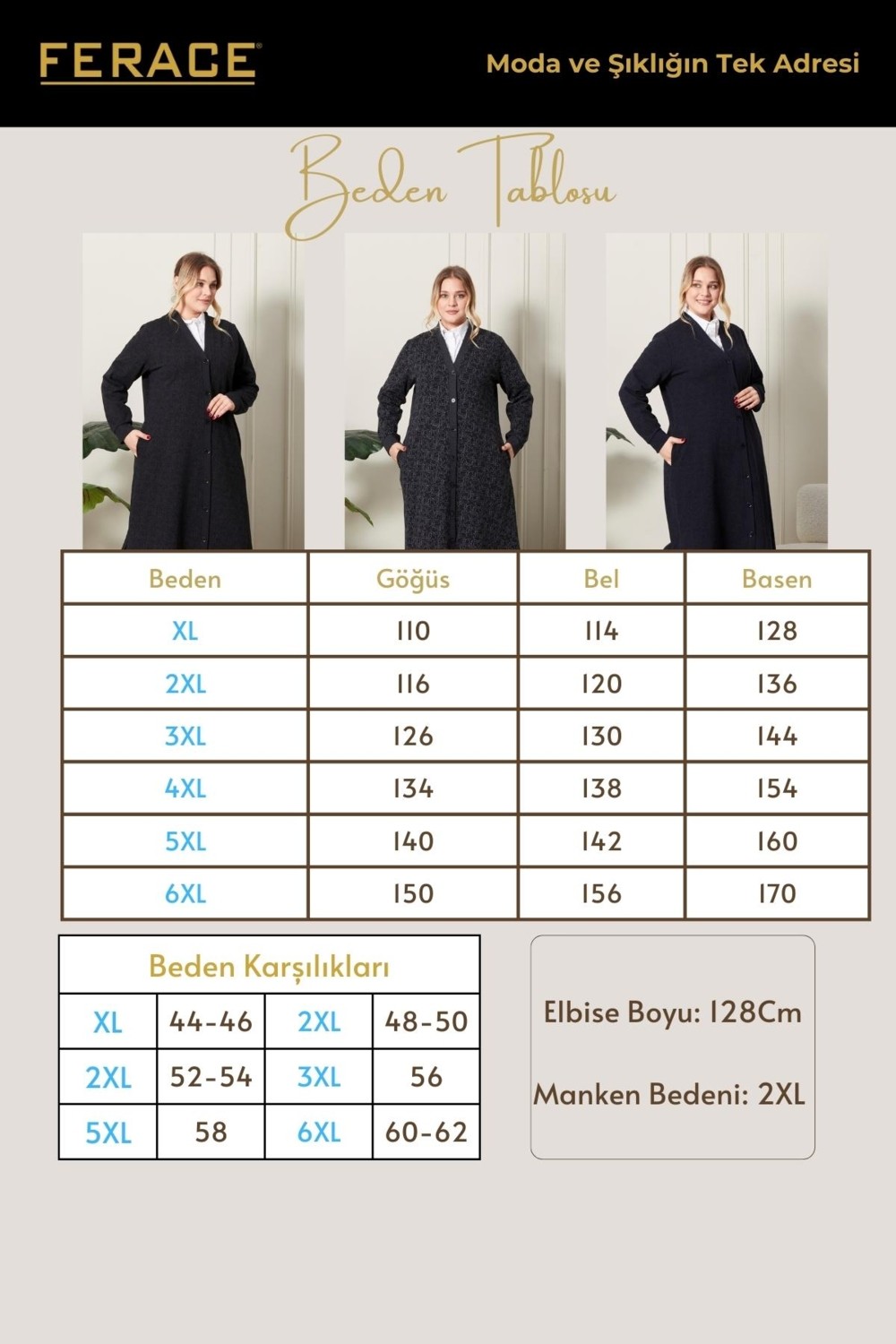 FERACE Kadın Büyük Beden Mevsimlik Yüksek Kalite Çelik Uzun Hırka görsel 7