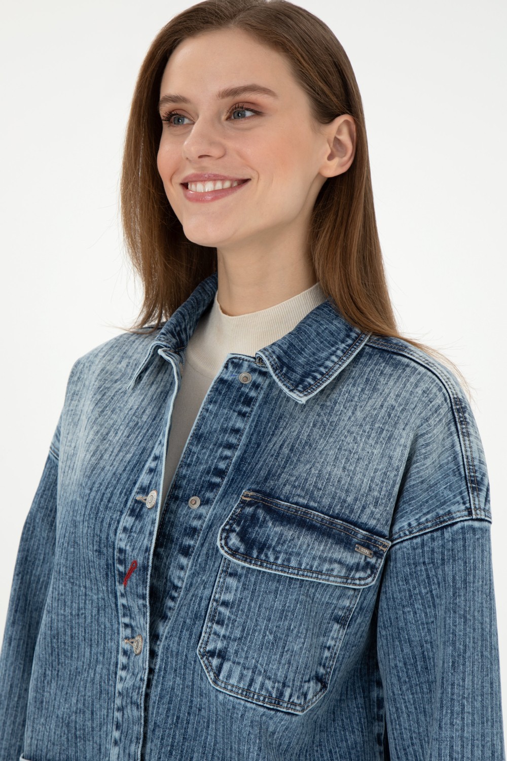 U.S. Polo Assn. Kadın Açık Mavi Jean Tunik Gömlek 50291134-DN0021 görsel 2