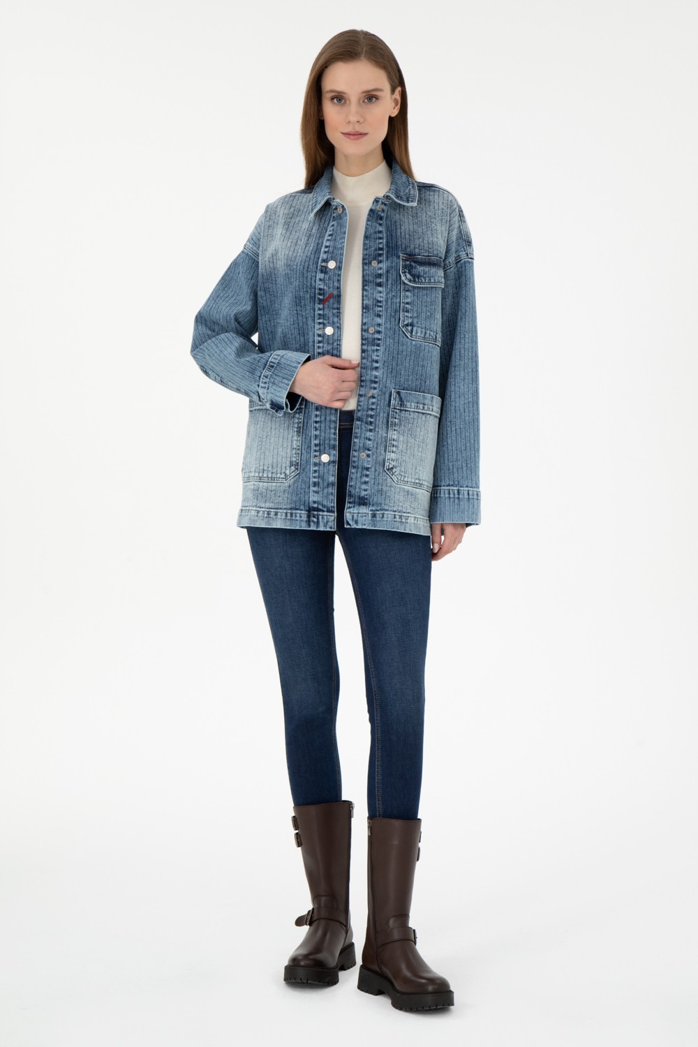 U.S. Polo Assn. Kadın Açık Mavi Jean Tunik Gömlek 50291134-DN0021 görsel 4