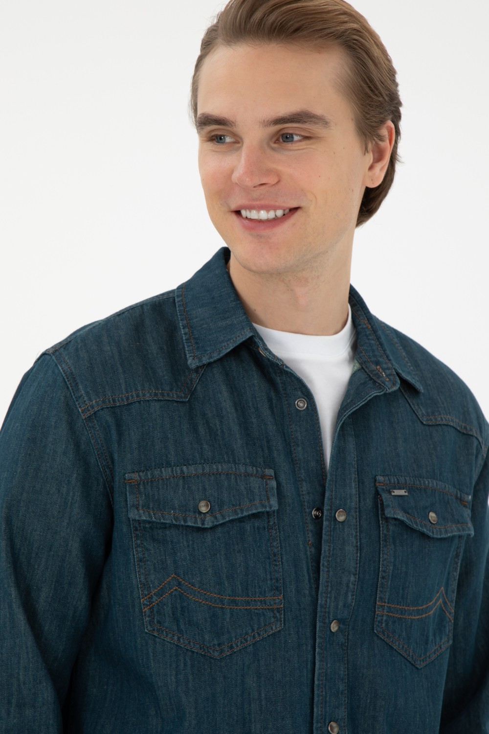 U.S. Polo Assn. Erkek Mavi Jean Gömlek 50289470-DN0030 görsel 2
