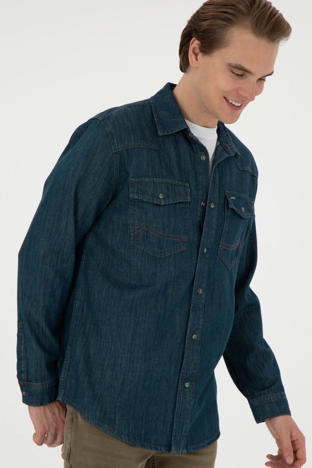 U.S. Polo Assn. Erkek Mavi Jean Gömlek 50289470-DN0030 görsel 3