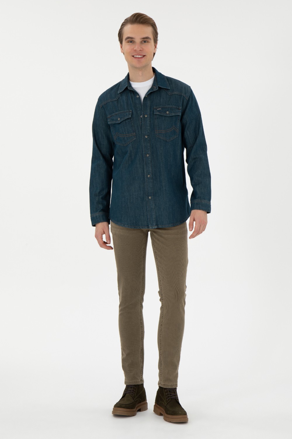 U.S. Polo Assn. Erkek Mavi Jean Gömlek 50289470-DN0030 görsel 4