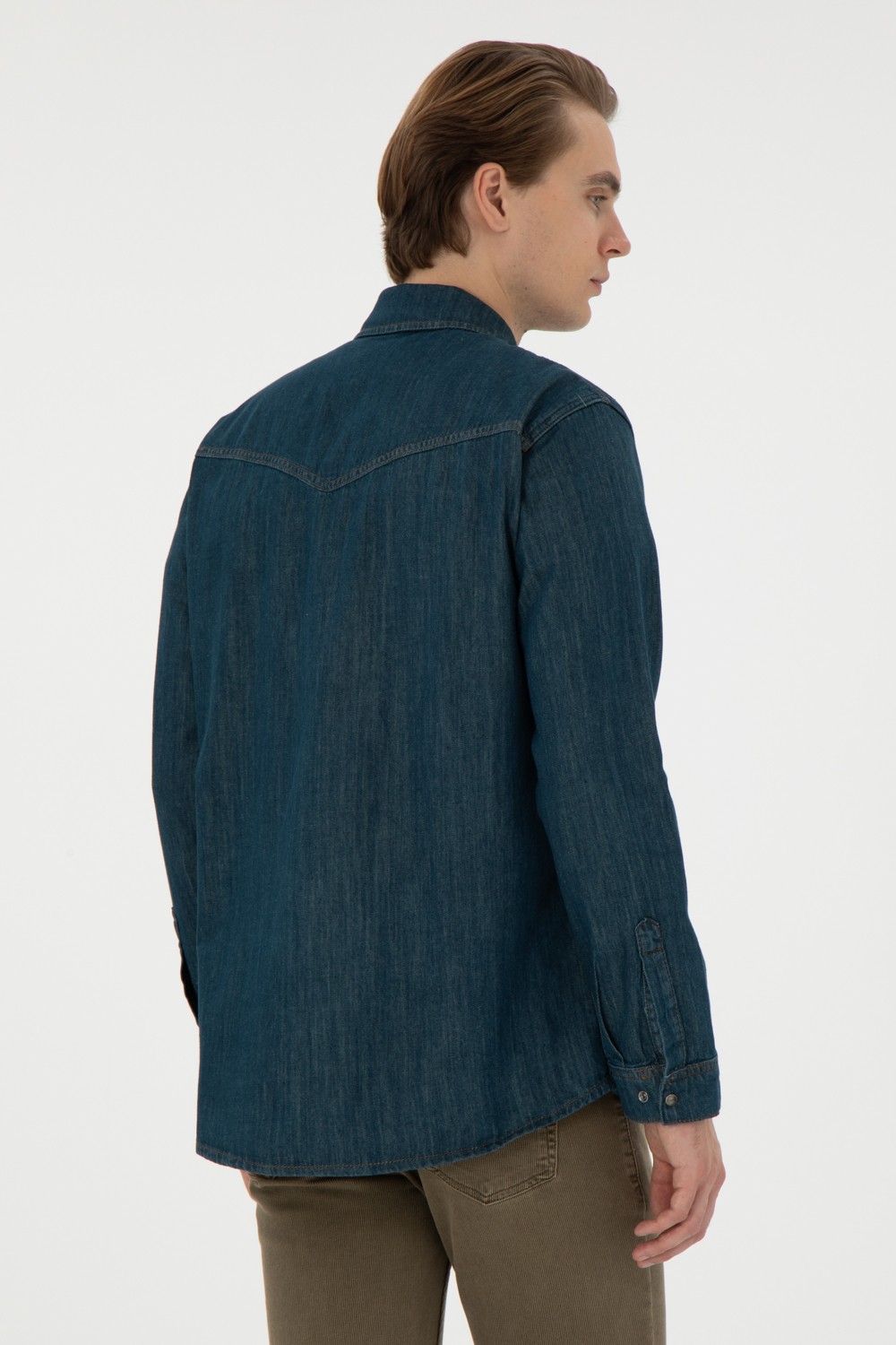 U.S. Polo Assn. Erkek Mavi Jean Gömlek 50289470-DN0030 görsel 5