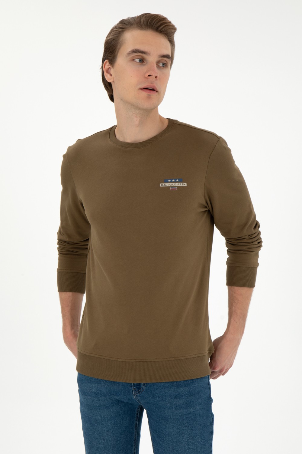 U.S. Polo Assn. Erkek Regular Fit Bisiklet Yaka Haki Sweatshirt 50293742-VR027