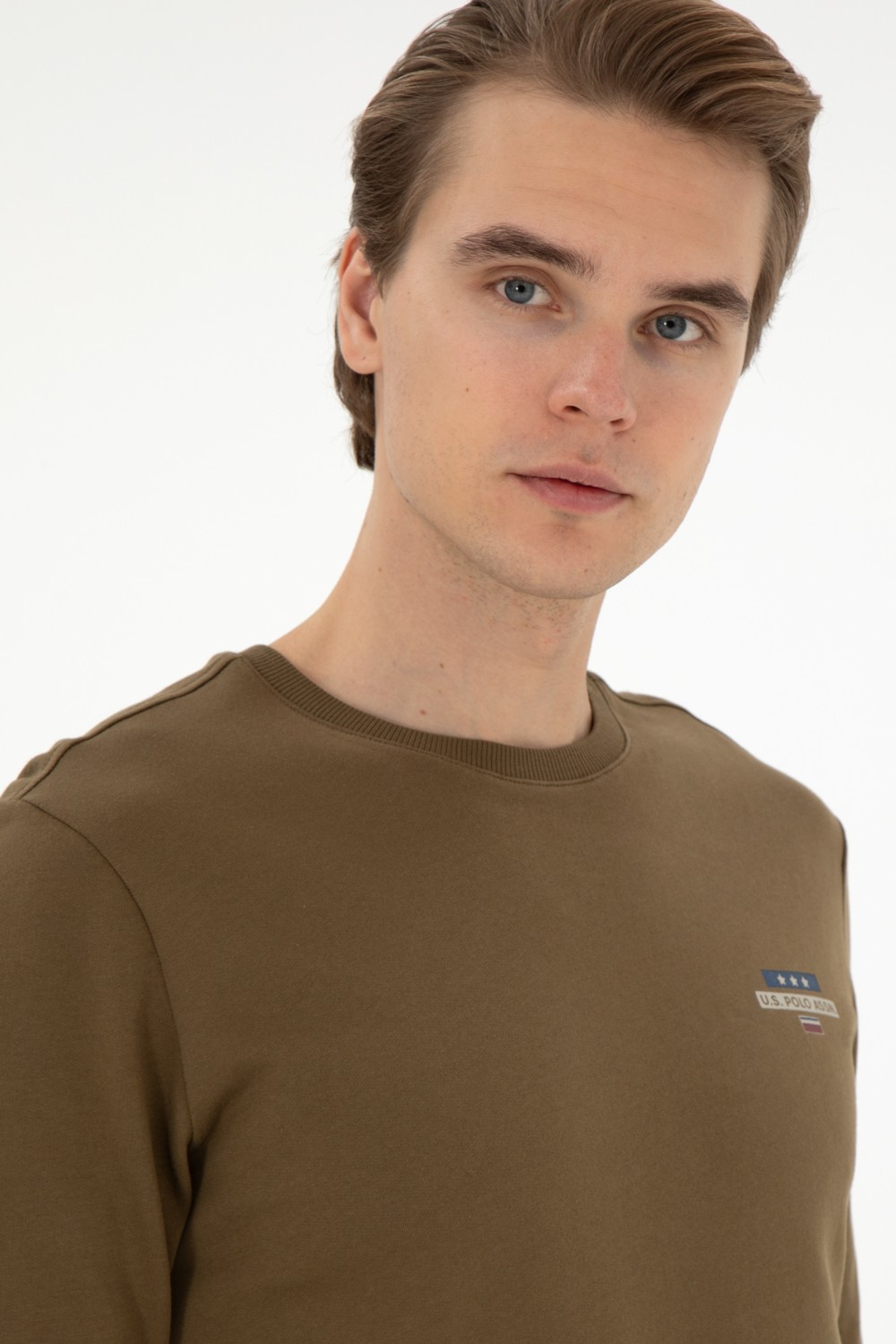 U.S. Polo Assn. Erkek Regular Fit Bisiklet Yaka Haki Sweatshirt 50293742-VR027 görsel 2