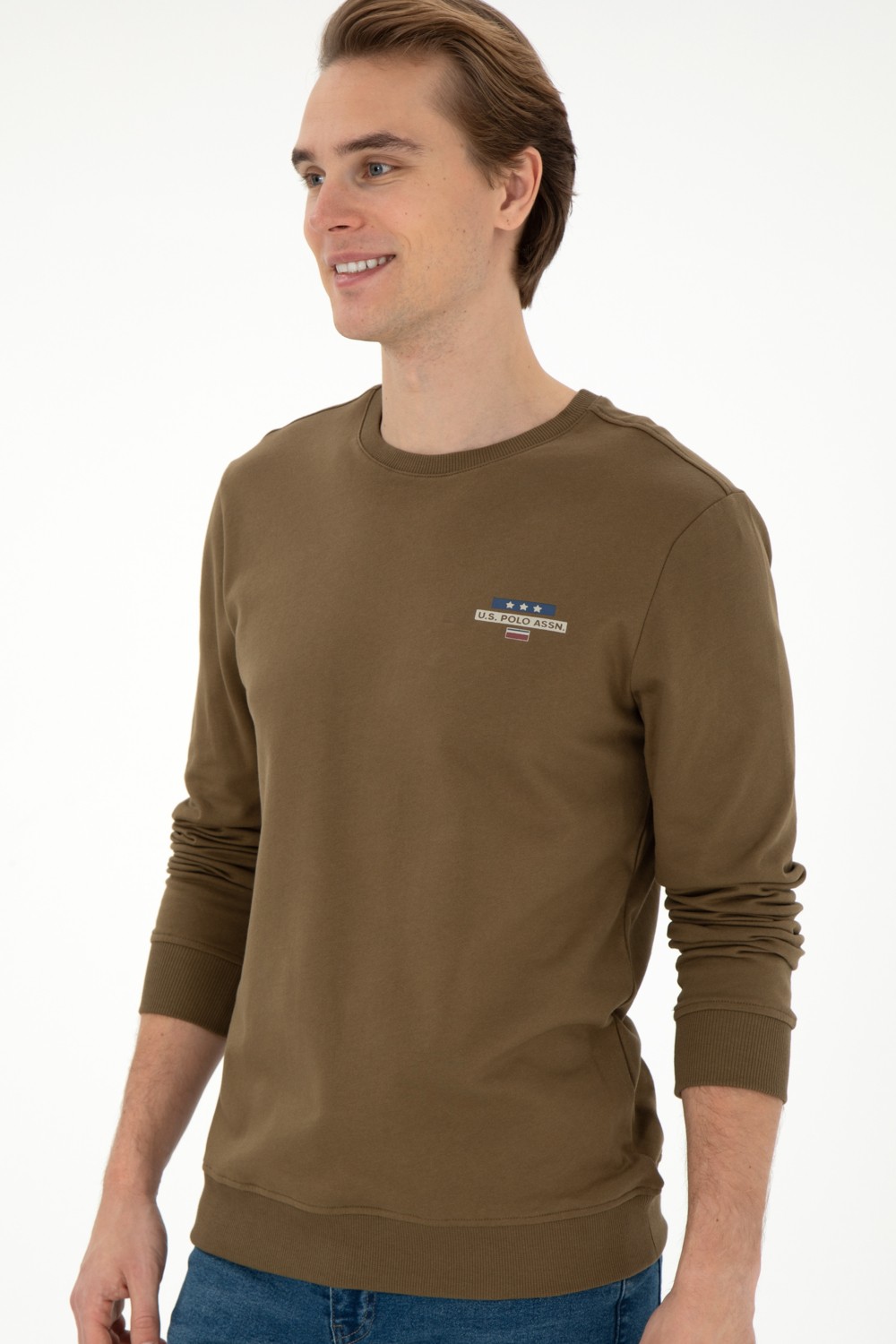 U.S. Polo Assn. Erkek Regular Fit Bisiklet Yaka Haki Sweatshirt 50293742-VR027 görsel 3