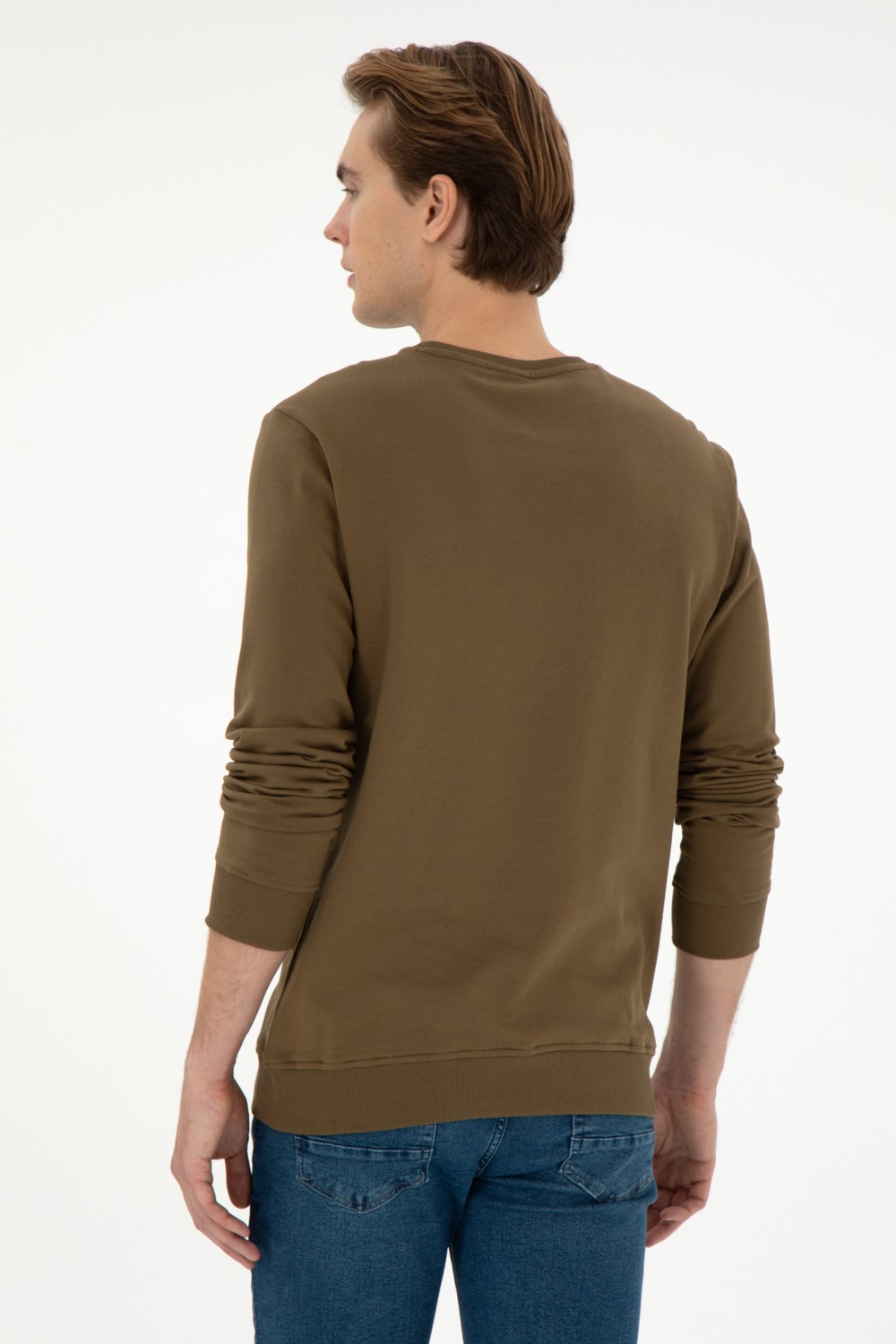 U.S. Polo Assn. Erkek Regular Fit Bisiklet Yaka Haki Sweatshirt 50293742-VR027 görsel 5