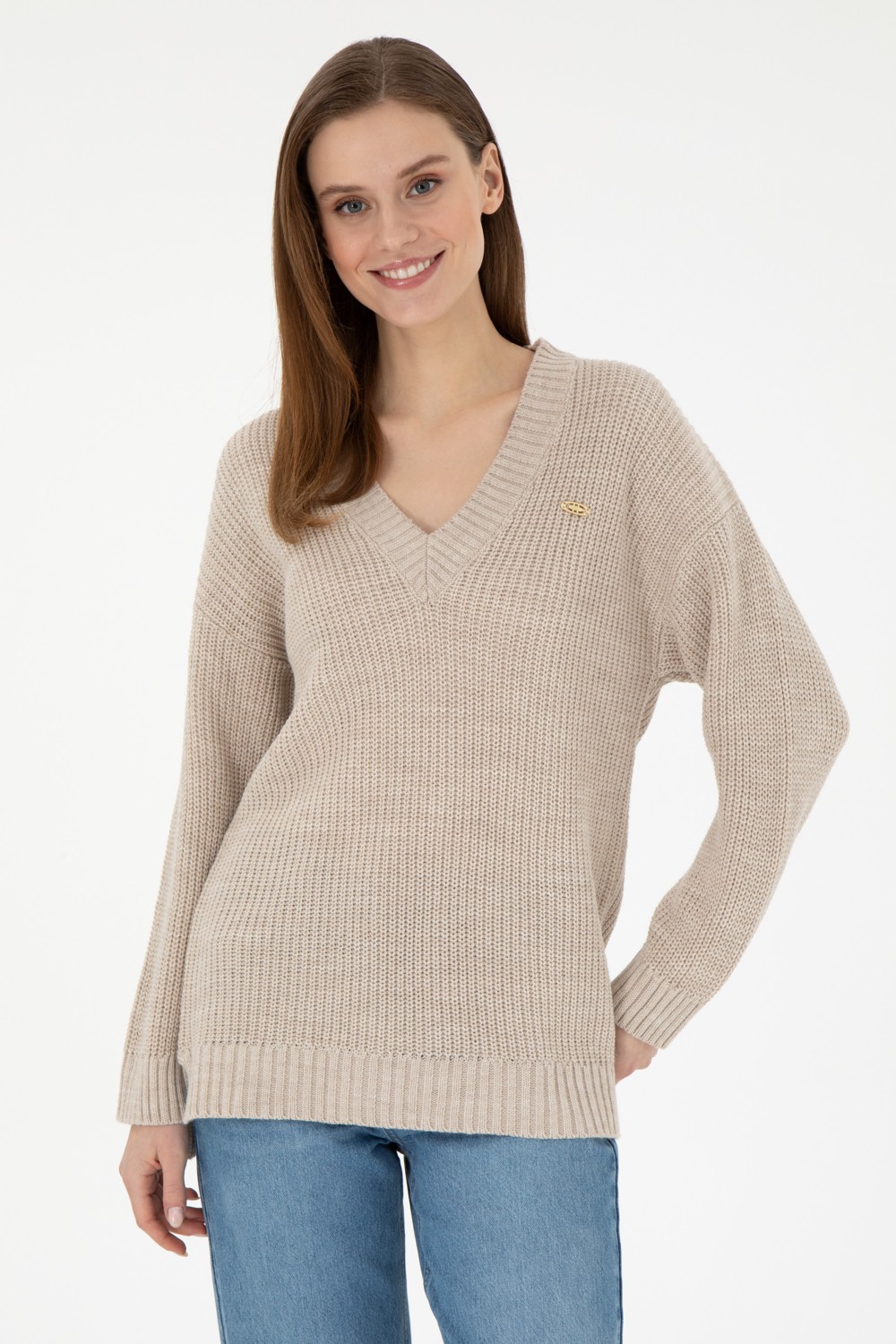 U.S. Polo Assn. Kadın Lacivert V Yaka Kazak 50297120-VR033