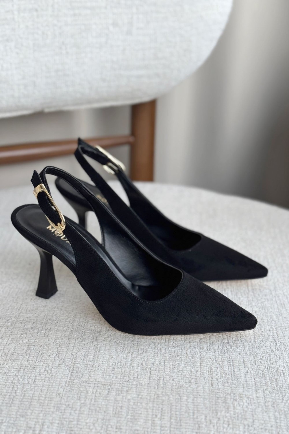 Moda Adam Kadın Ovis Sivri Topuklu Ayakkabı - Siyah-Rugan