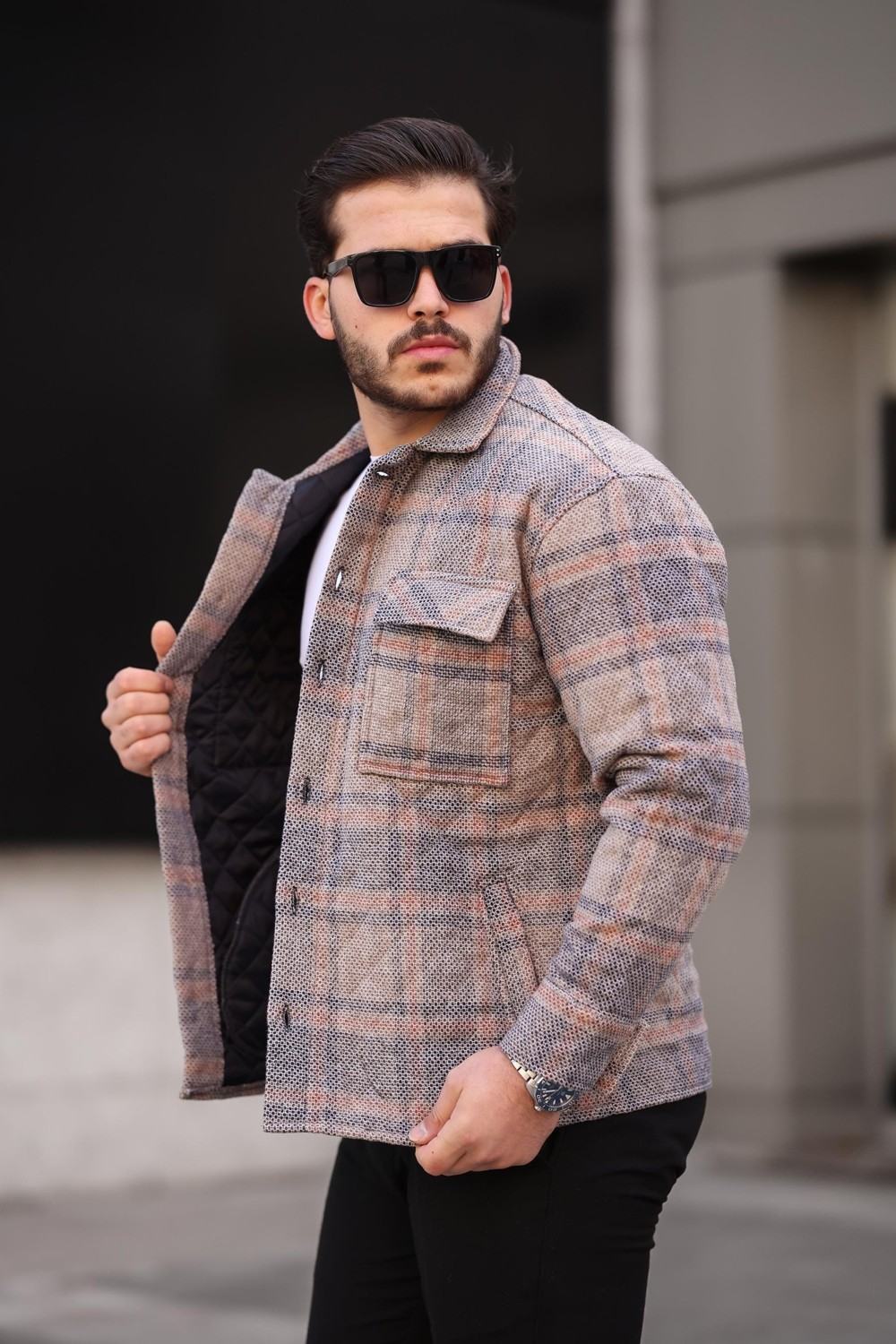 Miron Kiremit Bej Kareli Kapitone Detaylı Regular Fit CEKET-2453