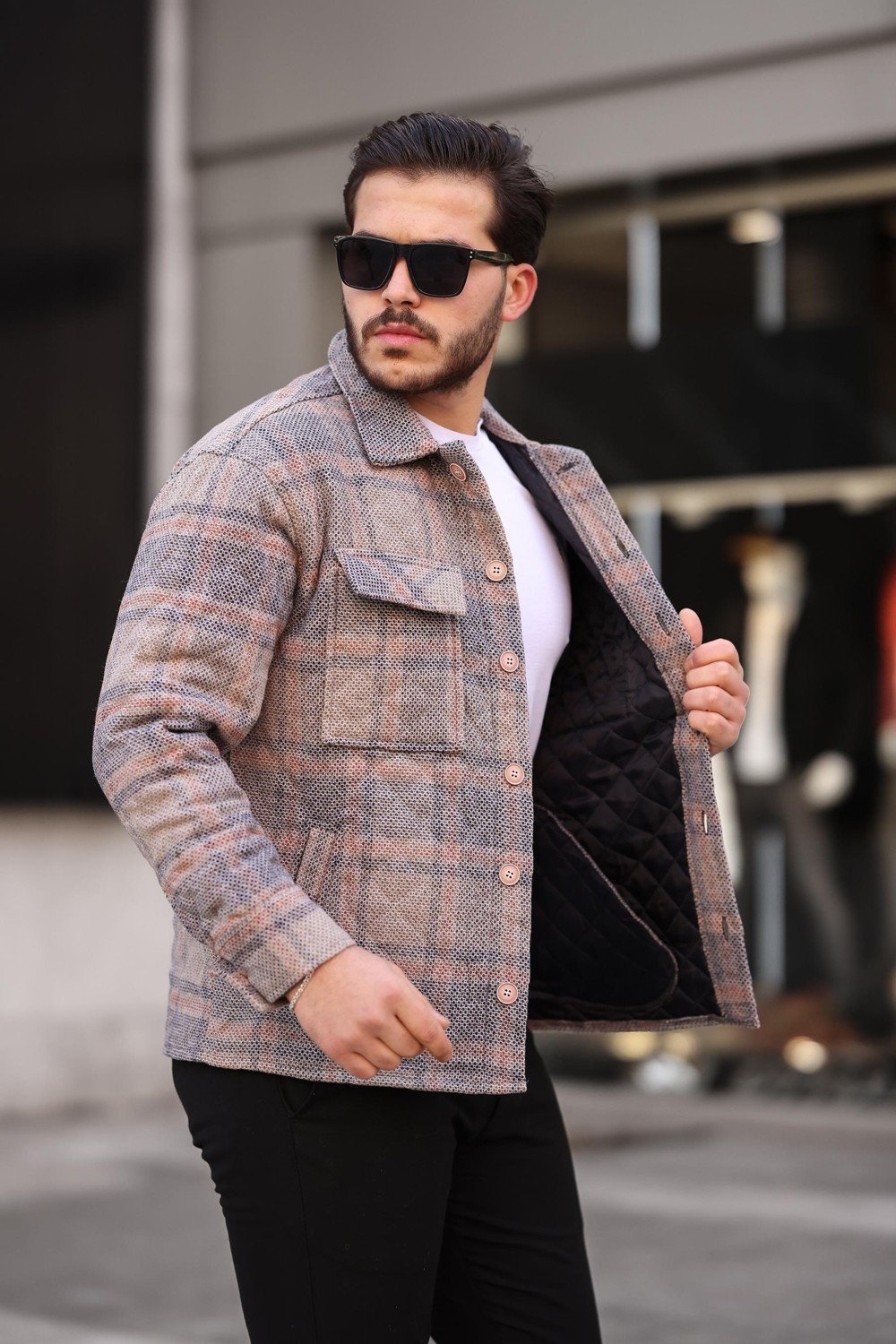 Miron Kiremit Bej Kareli Kapitone Detaylı Regular Fit CEKET-2453 görsel 4