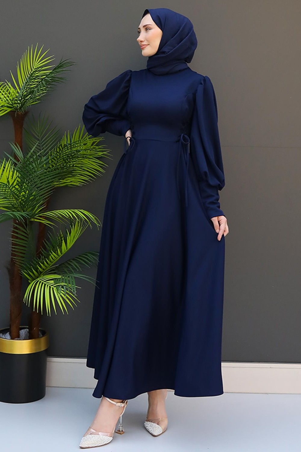 Giza Store Ip Kuşaklı Elbise Sütlükahve görsel 6